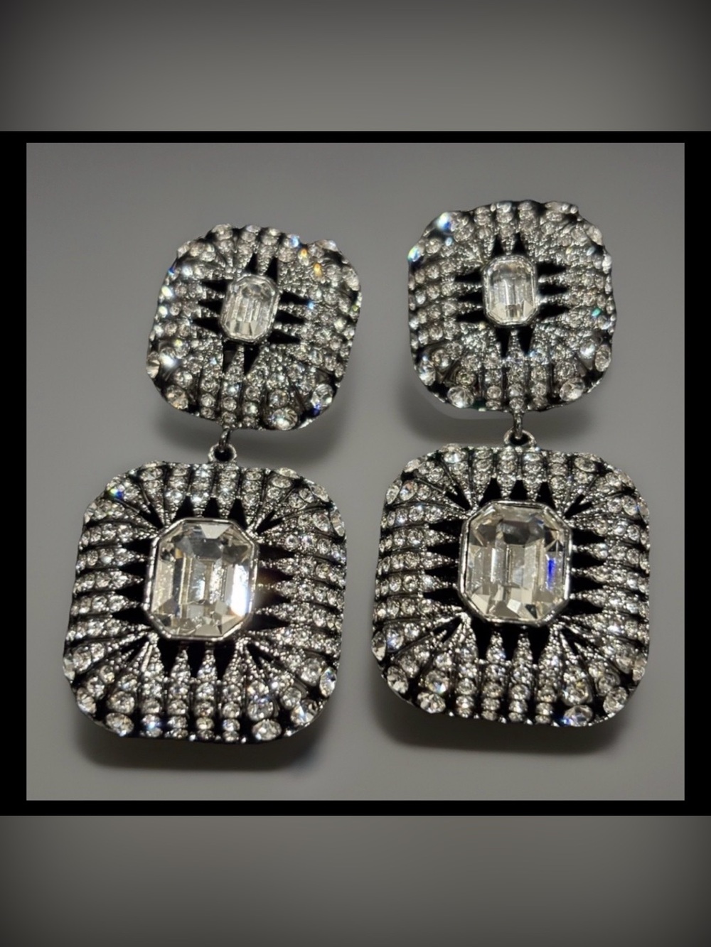 Nicholas Liu CN Vintage Deco Medallion Clip Drop Earrings black